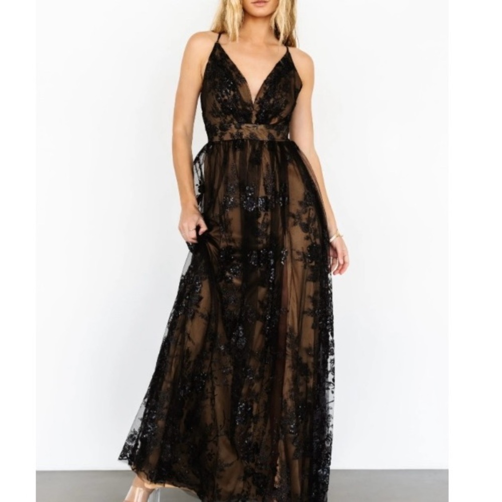 Baltic Born Black and Gold Sequin Dress